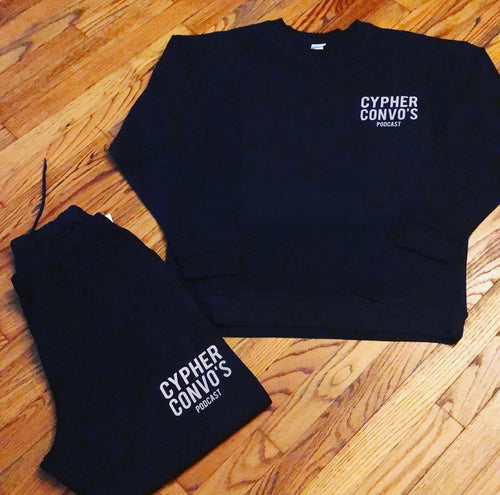 CYPHER CONVO'S PODCAST Black Sweatsuit w/ white emblem #2020Fall/WinterCollection